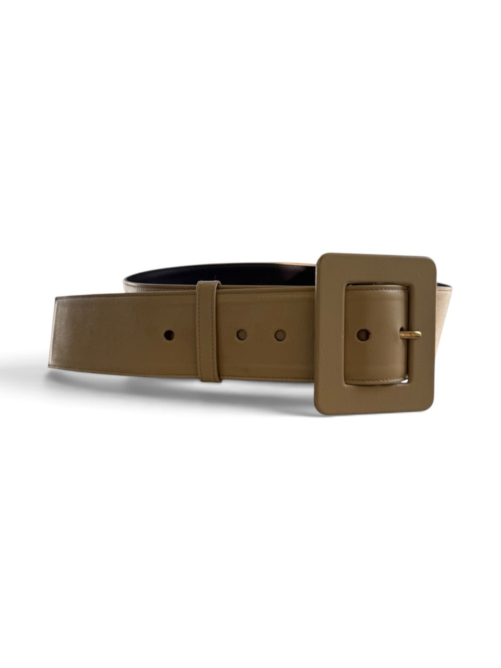 Yves Saint Laurent Wide Beige Leather Belt with Oversized Square Buckle